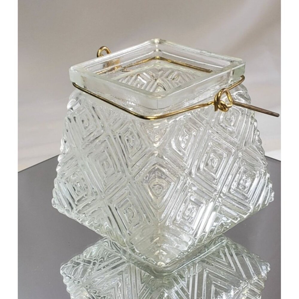 Vintage Hanging Ribbed Votive Tea Light Candle Holder Cut Glass Square